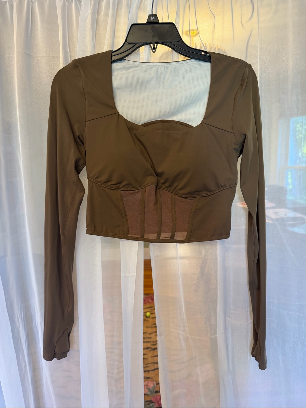 HALARA Brown Long-Sleeve Cropped Bustier Top